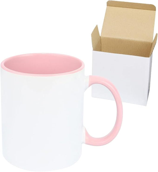 11oz White Ceramic Sublimation Coffee Mug in White Gift Box, Pink, Case of 12