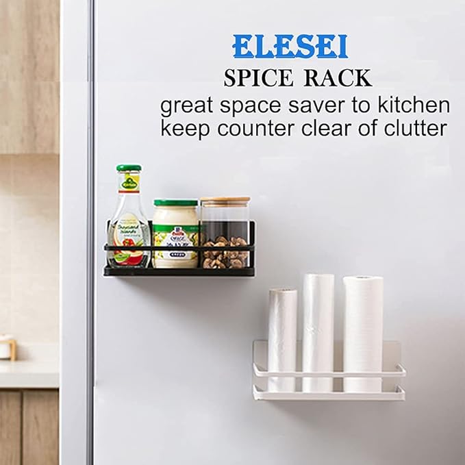 Magnetic Spice Rack Refrigerator Side Magnetic Spice Rack Kitchen Magnetic Shelf Magnetic Fridge Shelf Perfect Space Saver for Kitchen/Apartment 2 Pack (Black)