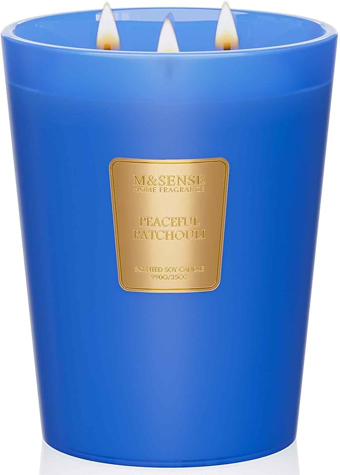 M&SENSE Peaceful Patchouli Scented Candle 35oz 150H Burn Time Long Lasting, 3-Wick Natural Aromatherapy Candle Highly Scented, Home Fragrance Housewarming Gifts