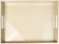 Beige Decorative Tray, Rectangular Large Serving Tray with Handles, Plastic Coffee Table Tray for Ottoman, Living Room, Kitchen Tabletop, 15.7” x 11.8” x1.6”