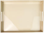 Beige Decorative Tray, Rectangular Large Serving Tray with Handles, Plastic Coffee Table Tray for Ottoman, Living Room, Kitchen Tabletop, 15.7” x 11.8” x1.6”