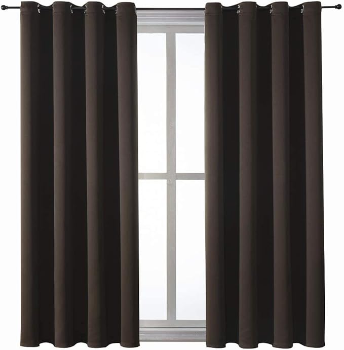 ChrisDowa Grommet Blackout Curtains for Bedroom and Living Room - 2 Panels Set Thermal Insulated Room Darkening Curtains (Brown, 52W x 63L)