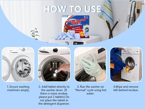 Washing Machine Cleaner-36Pack-18 Month Supply,Washer Machine Cleaner Tablets Formulated For Pet Owners,Easy Pet Hair Remover for Laundry,Compatible with HE, Top & Front Load Washer.Septic Safe