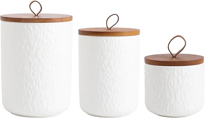 Kitchen Canisters for Countertop, Ceramic Coffee Canisters with Airtight Lids Food Storage Jars Sugar Container for Kitchen Counter Tea, Coffee Beans, Spice (#001White-Set of 3)