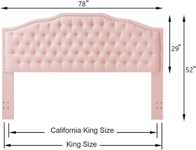 24KF Upholstered Button Tufted King Size Headboard with Nailhead Trim, Elegant Boucle Fabric California King headboard, 6031-K-Boucle-Pink