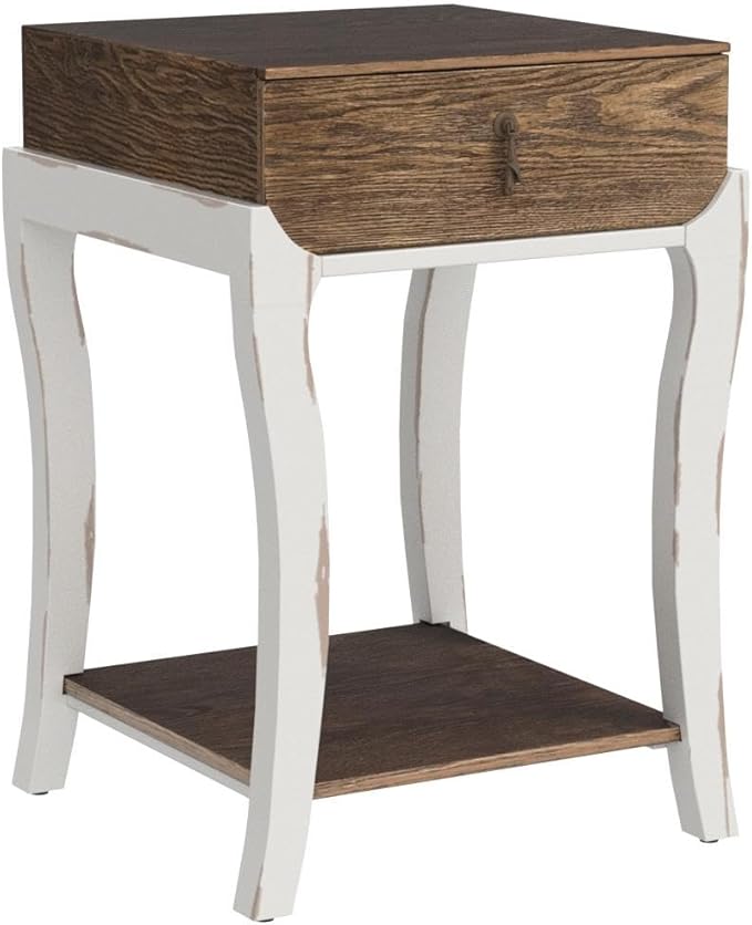 COSIEST Rustic Nightstand, 2-Tier Farmhouse Bedside Table, Wood Accent End Table with Storage Drawer and Open Display Shelf for Bedroom Nursery Living Room(Walnut)