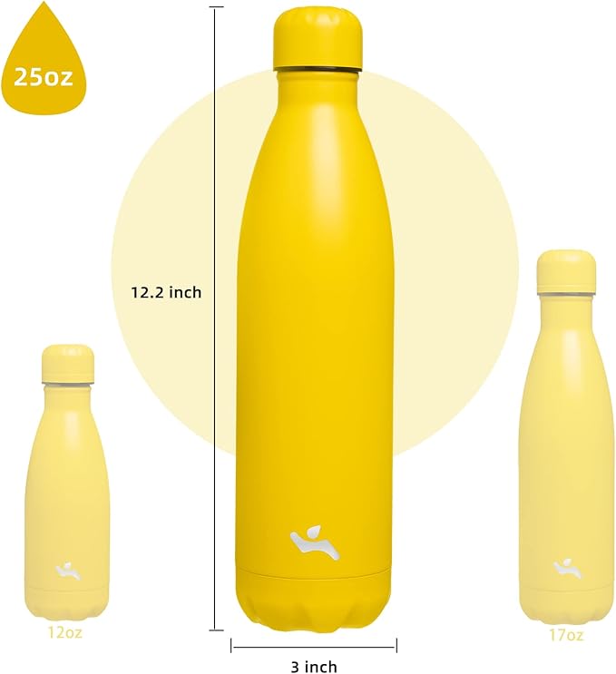 Insulated Water Bottles,25 oz Double Wall Stainless Steel Vacumm Metal Flask for Sports Travel,Yellow