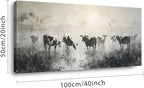LASMOND Black and White Cow Wall Art for Living Room Ink Wash Canvas Painting Prints Morning Cattle Vintage Country Farmhouse Artwork Bedroom Office Decor (40x20 Inches)