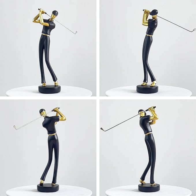 HAUCOZE Golf Figurine Statue Golfer Decoration Arts Home Decor Sculpture Polyresin Black 9.6 inch