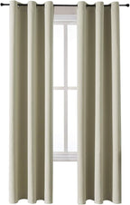 ChrisDowa Grommet Room Darkening Curtains for Bedroom and Living Room - 2 Panels Set Thermal Insulated Blackout Curtains (Beige, 42W x 84L)
