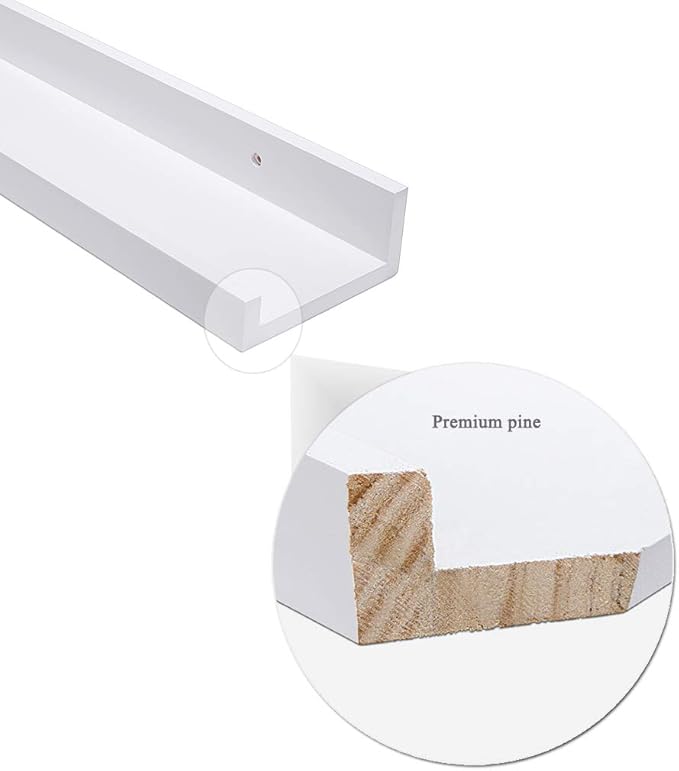 AZSKY White Floating Shelves Wall Mounted Set of 2, 24 Inch Picture Ledge Shelf for Storage Bedroom Bathroom Kitchen Living Room Office Modern Rustic Style Display Shelves (Solid Pine Wood)