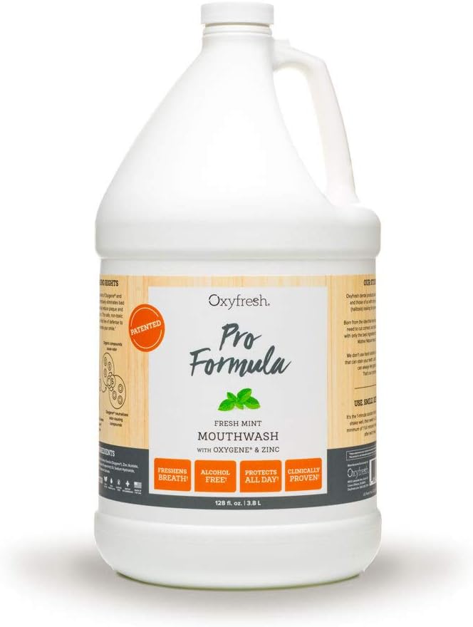 Oxyfresh Pro Formula Fresh Mint Mouthwash – Patented Zinc Mouthrinse for Fresh Breath & Healthy Gums | Dye, Fluoride & Alcohol Free Mouthwash (1 Gal Bottle)