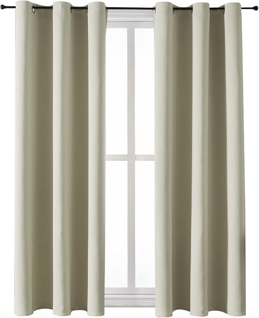 ChrisDowa Grommet Room Darkening Curtains for Bedroom and Living Room - 2 Panels Set Thermal Insulated Blackout Curtains (Beige, 38W x 45L)