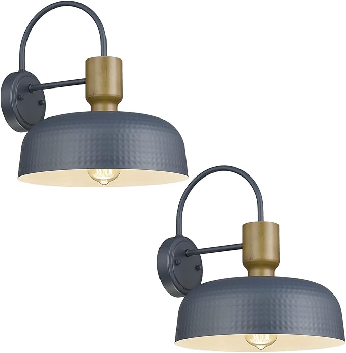 Outdoor Barn Light Gooseneck Barn Light, Farmhouse Exterior Wall Mount Light Vintage Wall Lighting Fixture Industrial Sconce Lantern for Porch, Entryway, Garage, Blue, 2 Pack