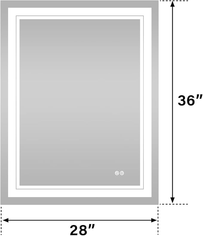 WELLFOR LED Bathroom Vanity Mirror 28 x 36 Inch, Lighted Anti-Fog Dimmable Mirror, IP44 Waterproof Wall Mounted Makeup Mirror, Packed with US Standard Plug and Touch Switch, (Horizontal/Vertical)