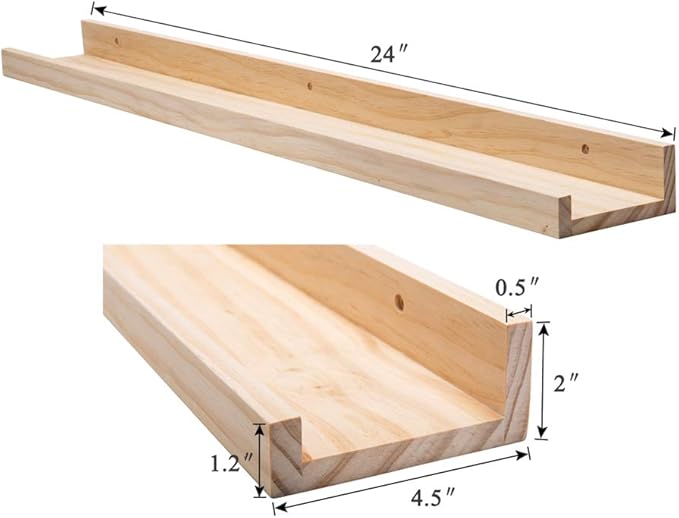 AZSKY Floating Shelves Wall Mounted Set of 2 Natural Wood Picture Shelves Wall Shelves for Bedroom Bathroom Living Room Kitchen Laundry Room Storage & Decoration 24 Inch
