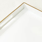 Large White Rectangular Decorative Tray – Plastic Serving Tray with Handles for Coffee Table, Ottoman, Living Room, 15.7” x 11.8” x 1.6