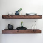 Modern Floating Shelves 3 Inches Thick for Wall, Wide Shelves for Kitchen, Living Room, Bedroom, and Bathroom, Natural Pine Wood, Rustic Wooden Shelf, (Set of 2) (Provincial, 24Lx3Hx8D)