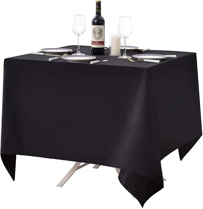 Surmente Square Tablecloth for Square or Round Tables 100% Polyester 70x70 Inch Table Cloth for Weddings, Banquets, or Restaurants (Black)