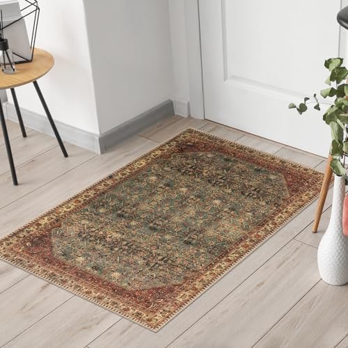 Keen Home Design 2x3 Rug - Machine Washable Entry Rug with Non-Slip Backing, Ideal for Enteryway, Kitchen, Bathroom, Laundry Room - Vintage, Easy Clean, Durable, Low Pile Rug - (2' x 3')