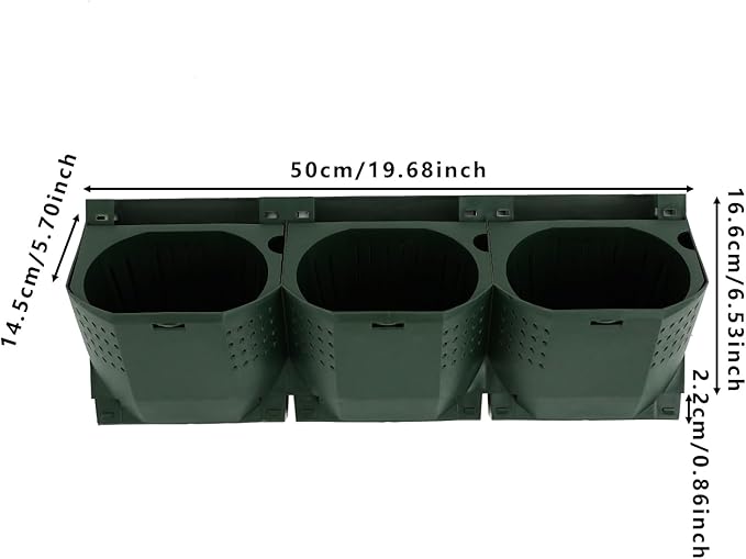 12Pieces 3-Pot Wall Planter Vertical Garden Plant Walls Wall Mounted Vertical Planter with Water-Storage Layer Stackable Wall-Mounted Flower Pot for Gardens, Balconies 180.78lbs Total Capacity (Green)