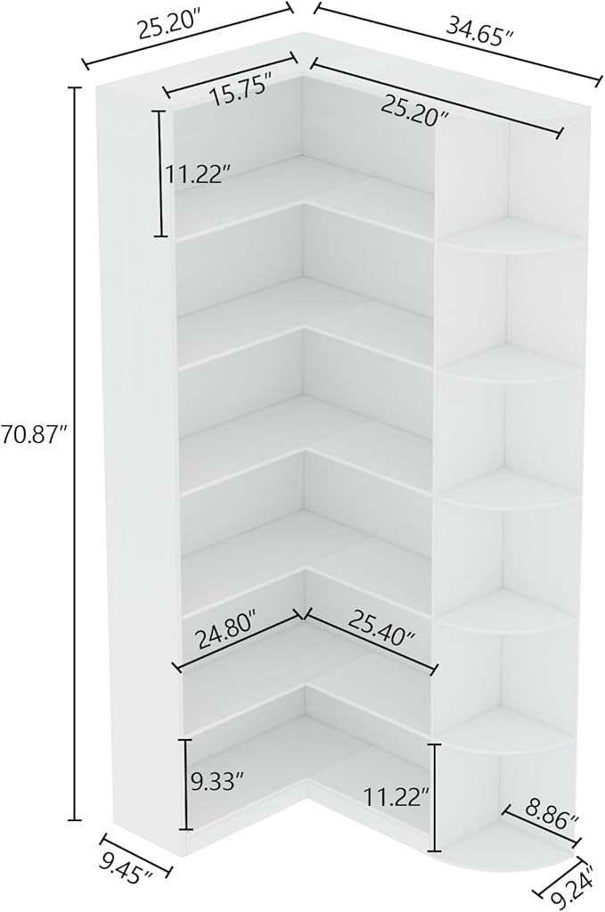Loomie White Book Shelf, 6 Tiers Shelf Large Tall Corner Etagere Bookcase with Full Baffle, L-Shaped Modern Storage Display Industrial Bookshelves for Bedroom, Home Office, Living Room & Kitchen