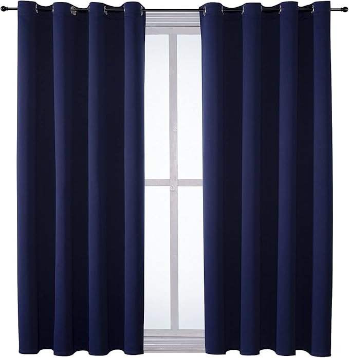 ChrisDowa Grommet Blackout Curtains for Bedroom and Living Room - 2 Panels Set Thermal Insulated Room Darkening Curtains (Navy Blue, 52W x 54L)