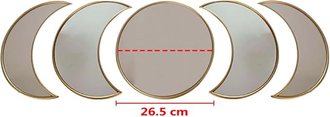 5 pcs Scandinavian Natural Decor Acrylic Moonphase Mirrors Interior Design Moon Phase Mirror Bohemian Wall Decoration for Home Living Room Bedroom Decor - No Need to Punch (Gold)