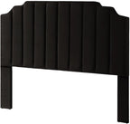 24KF Black Velvet Tufted King Upholstered Headboard, Modern Vertical Channel Design California King Headboard with Stepped Silhouette Top Edge,Black