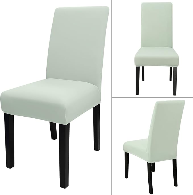 JQinHome Smoke Green Chair Covers for Dining Room Set of 8, High Stretch Removable Washable Parsons Chair Slipcover for Home Party Hotel Wedding Ceremony (8PCS, Smoke Green)