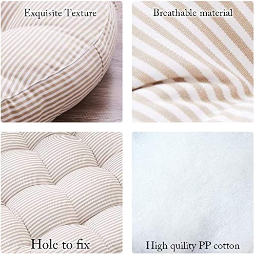 Tiita Striped Seat Cushion 2 Pack Beige Round Floor Pillows 22"x22" Chair Pad Cushions for Indoor/Outdoor Hanging Swing Chair Window Pads, Beige