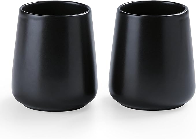 Matte Black Toothbrush Holders for Bathroom - 2Pcs Ceramic Tooth Brushing Holder Set, Toothpaste Holder, Reusable Toothbrush Mouthwash Cups, Space-Saving Design for Bathroom Countertop