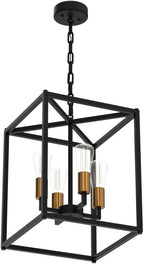Lantern Pendant Light, 4-Light Gold Chandelier,Modernized Ceiling Hanging Light Fixture for Bedroom Kitchen Island Foyer Living Room Dining Room Hallway