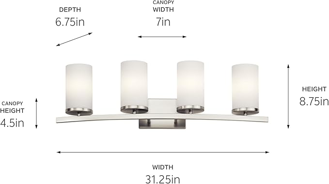 KICHLER Crosby 31" 4 Light Vanity Light Satin Etched Cased Opal Brushed Nickel