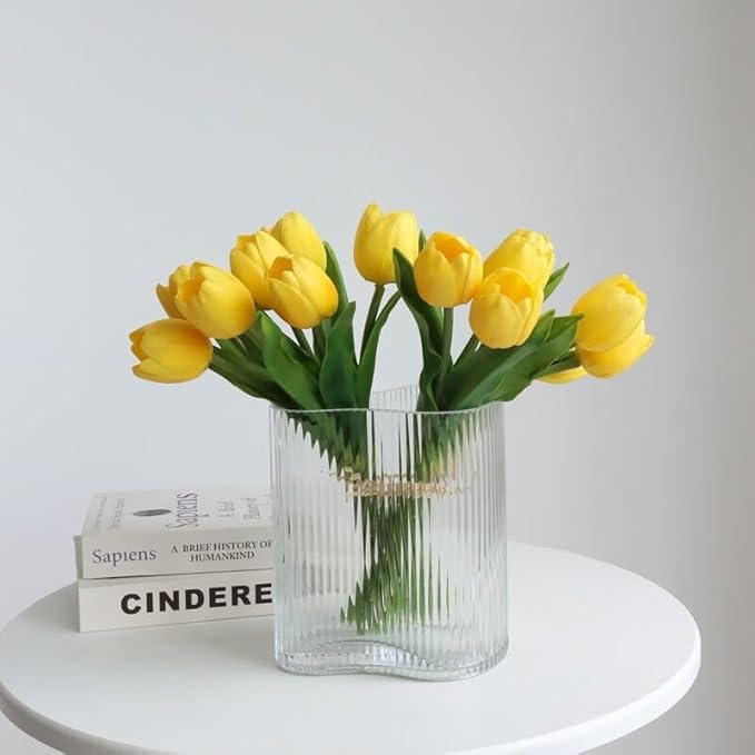 Buart Yellow Flowers Artificial Luxury Big Tulip Valentine's Day Mother's Day Easter Home Kitchen Wedding Decorations(11pcs)