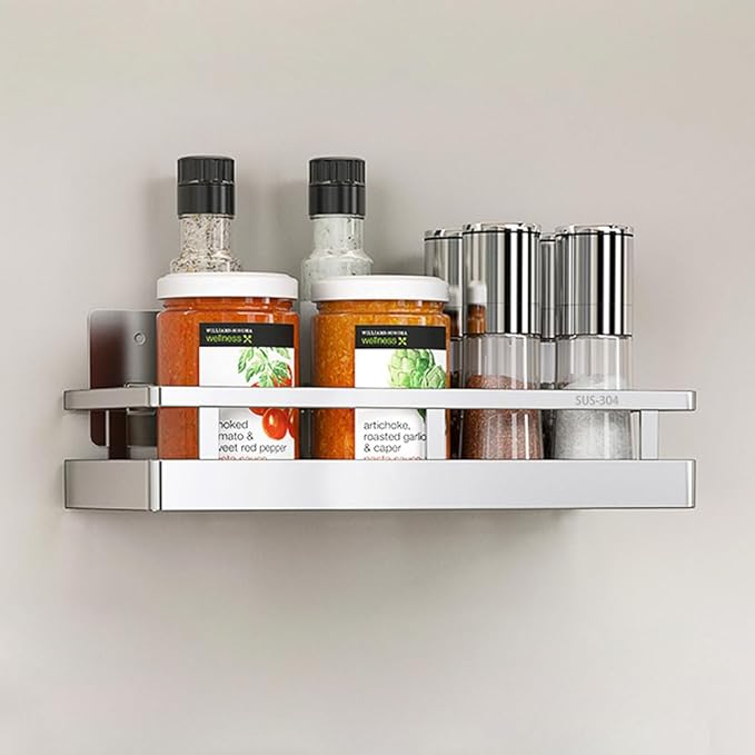2PCS Kitchen Spice Rack, SUS304 Stainless steel Wall Mount Storage Rack, Seasoning Container, 11.8Inch Spice Organizer, Kitchen Seasoning Hanging Rack, Bathroom Shelf for Storing Toiletries
