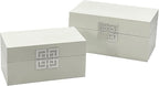 Galt International Storage Box Set Decorative Storage Box w/Hinged Lid Classic Design Wood Decor Boxes with Geometric Clasp Storage for Bedroom & Home - Set of 2 (White & Silver)