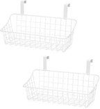 LeleCAT White Basket with hook Grid Storage Basket,Hang it behind a door or on a railing,Over the Cabinet Door,2 Pack