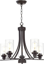 BONLICHT Rustic Kitchen Island 5-Light Oil-Rubbed Bronze Traditional Chandelier Industrial Vintage Pendant Lights Classic Glass Ceiling Lighting UL Listed