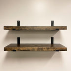 Rustic Shelves with J-Brackets Set of 2, Industrial Shelf, Kitchen Shelves, Solid Wood, Decorative Wall Storage, Heavy Duty, URBANDI (Dark Brown, 12Wx6D)