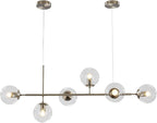 KCO Lighting 6 Light Bubble Glass Pendant Light Mid Century Modern Globe Sputnik Chandelier Linear Chandelier Lighting Brushed Nickel Hanging Light Fixture for Kitchen Island Dining Room