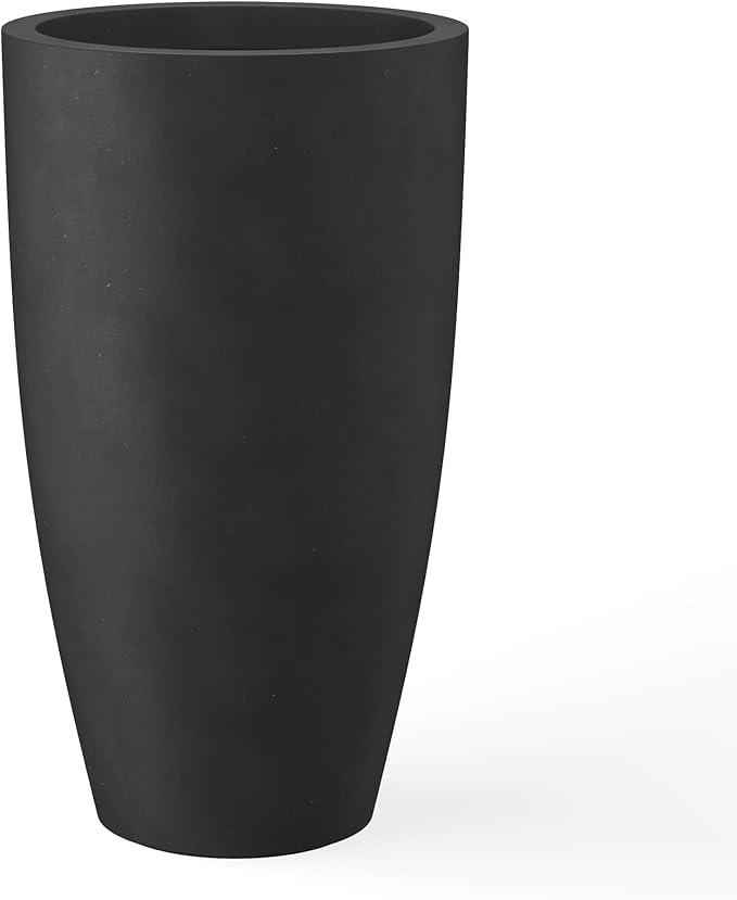 Kante 23.6" H Black Finish Concrete Tall Planters Large Outdoor Indoor Decorative Plant Pots with Drainage Hole and Rubber Plug, Modern Tapered Style for Home and Garden