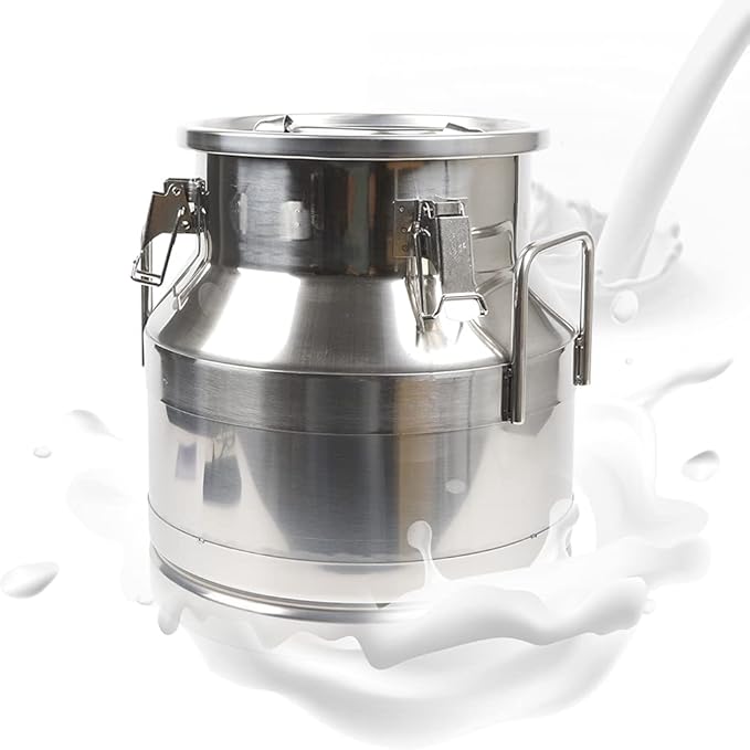 Stainless Steel Milk Can, 12L/3.16 Gallon Heavy Duty Airtight Storage Canister Milk Bucket with Lid, Embedded Silicone Milk Jug Wine Pail Water Cereals Bucket with Three Latches and Two Handles