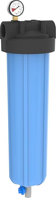 Pentair Pentek 150337 PBH Big Blue Bag Filter Housing, 1 1/2" NPT #20 Bag Vessel Assembly with Gauge, Wrench and Drain Valve, 20-Inch, Black/Blue