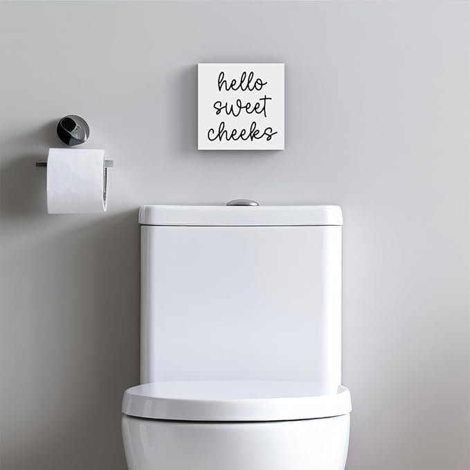 Hello Sweet Cheeks Bathroom Decor, Funny Bathroom Signs Decoration, Black and White Bathroom Decoration, Bathrooms Decor for Shelves, Wooden Box Decoration Sign for Home Farmhouse Living Room Table