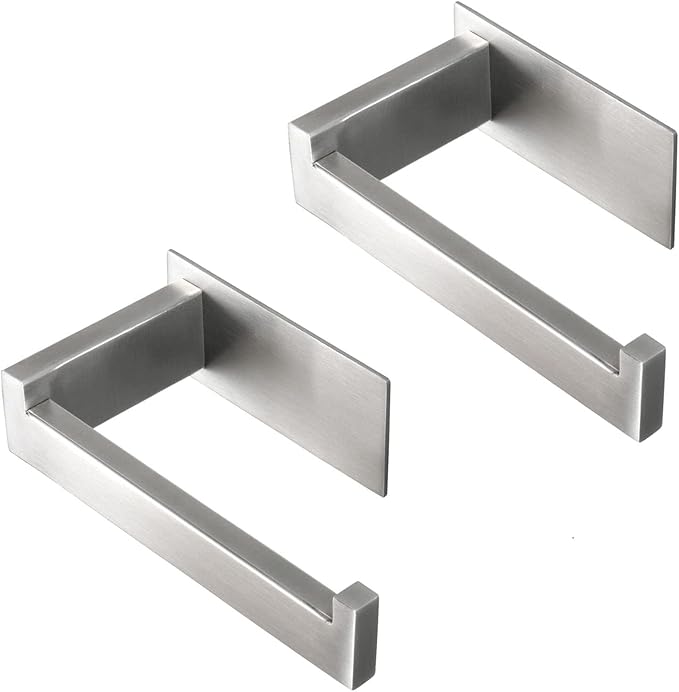 Toilet Paper Holder, Self Adhesive Tissue Holder Stainless Steel Rustproof Paper Roll Holder, No Drilling Easy to Install, Toilet Paper Rack Suitable for Office, Bathroom (2, Brushed Nickel)