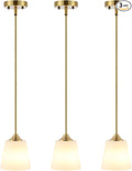 Modern Gold Pendant Light 3 Pack Brushed Brass Mid Century Chandelier White Cylinder Glass Shades Adjustable Rods Farmhouse Ceiling Hanging Lighting Fixture Kitchen Island Dining Room Bedroom
