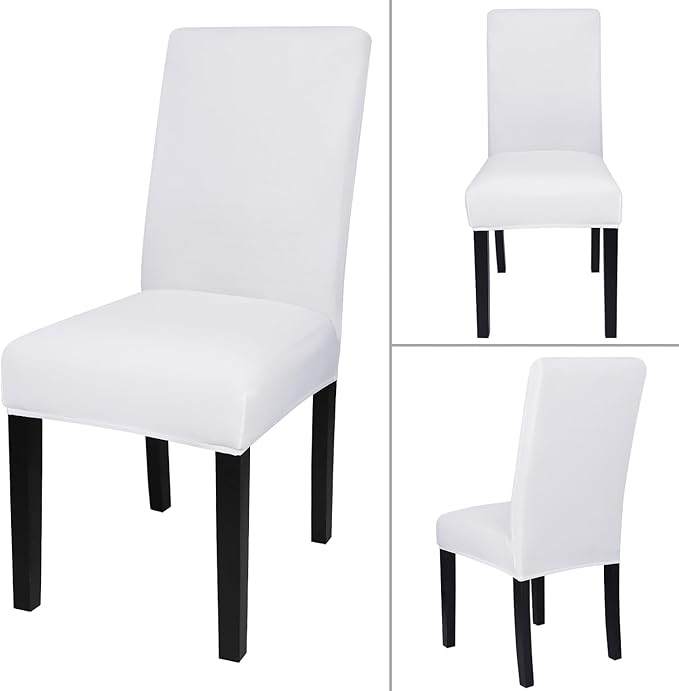 JQinHome 6 Pcs Dining Chair Slipcover,High Stretch Removable Washable Chair Seat Protector Cover for Home Party Hotel Wedding Ceremony (White)