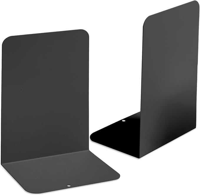 M&G Book Ends 1 Pair, Black Large Metal Bookends for Shelves, L-Type Book Stopper for Heavy Books, Non-Skid Bookstand for Office Home School Supplies