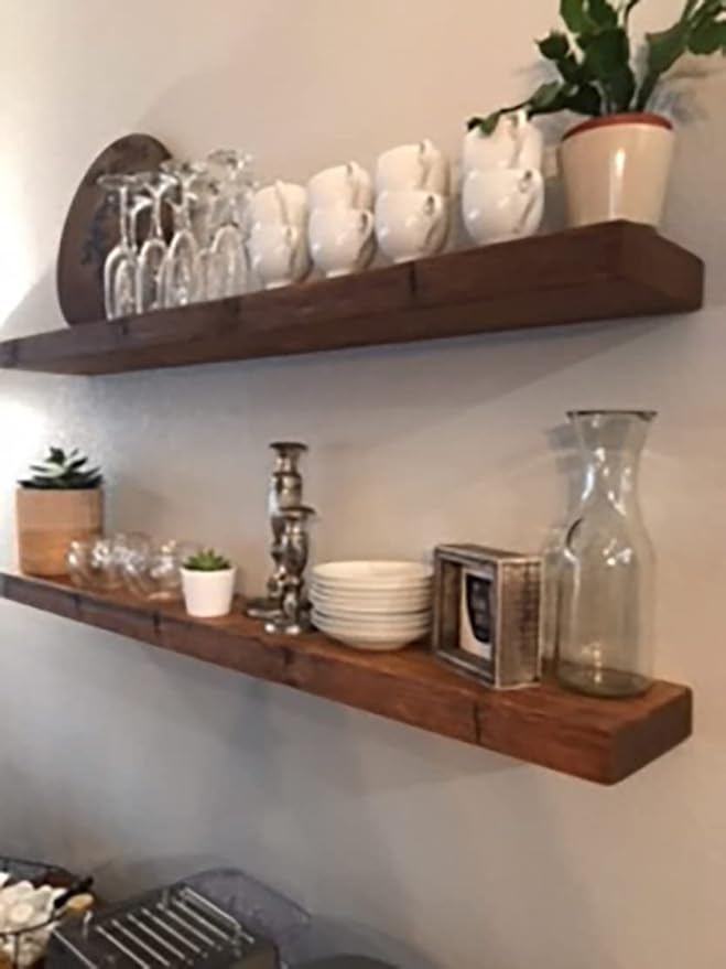 joelsantiques 72 Inch Wooden Floating Shelves for Wall - 72x9x2 in - Made of Natural Wood - Long Heavy Duty Rustic Rustic Wall Shelves for Bedroom - Perfect for Living Room, Kitchen - Medium Brown